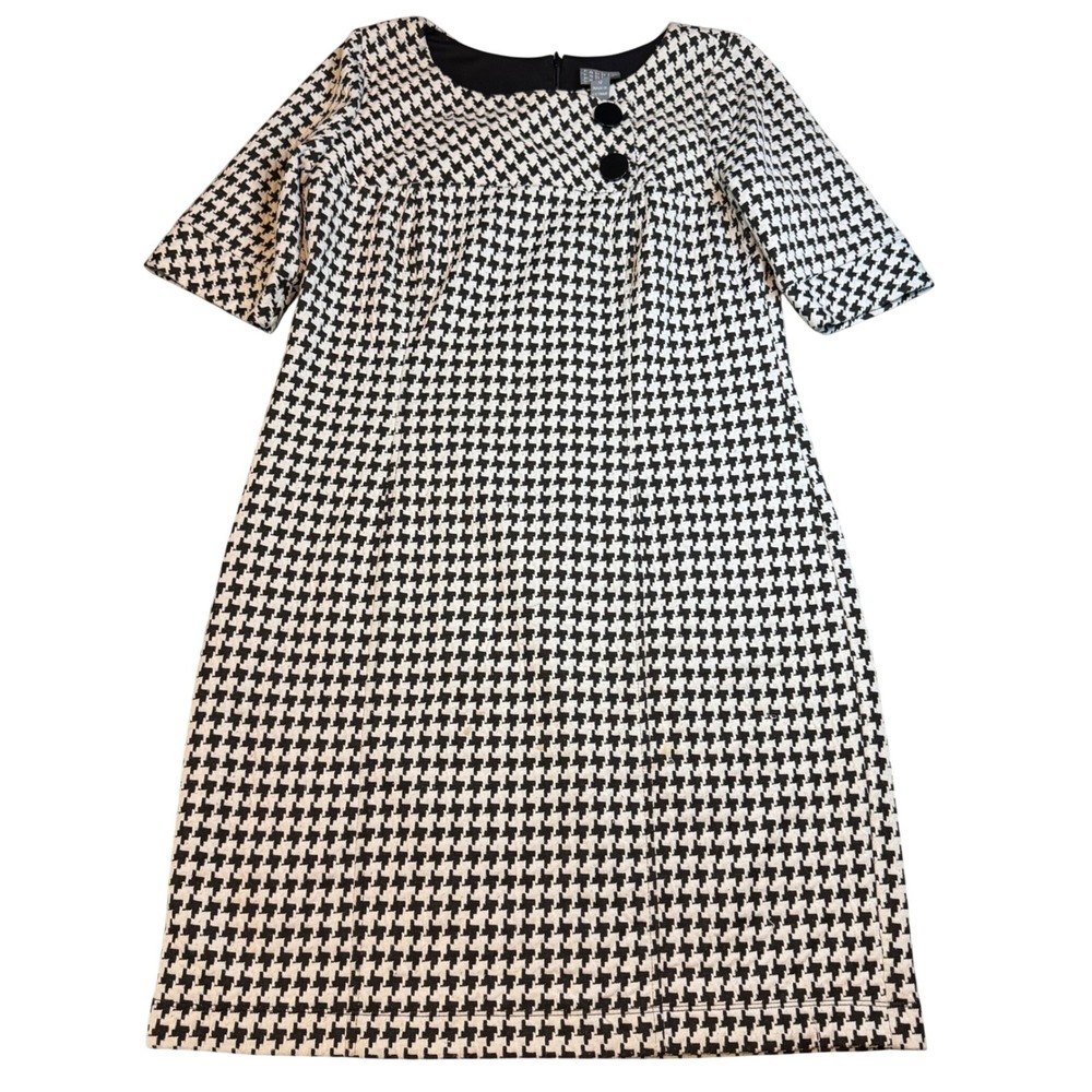 Rabbit Rabbit Rabbit Designs Houndstooth Mod Sheath Dress Black White Size 12
